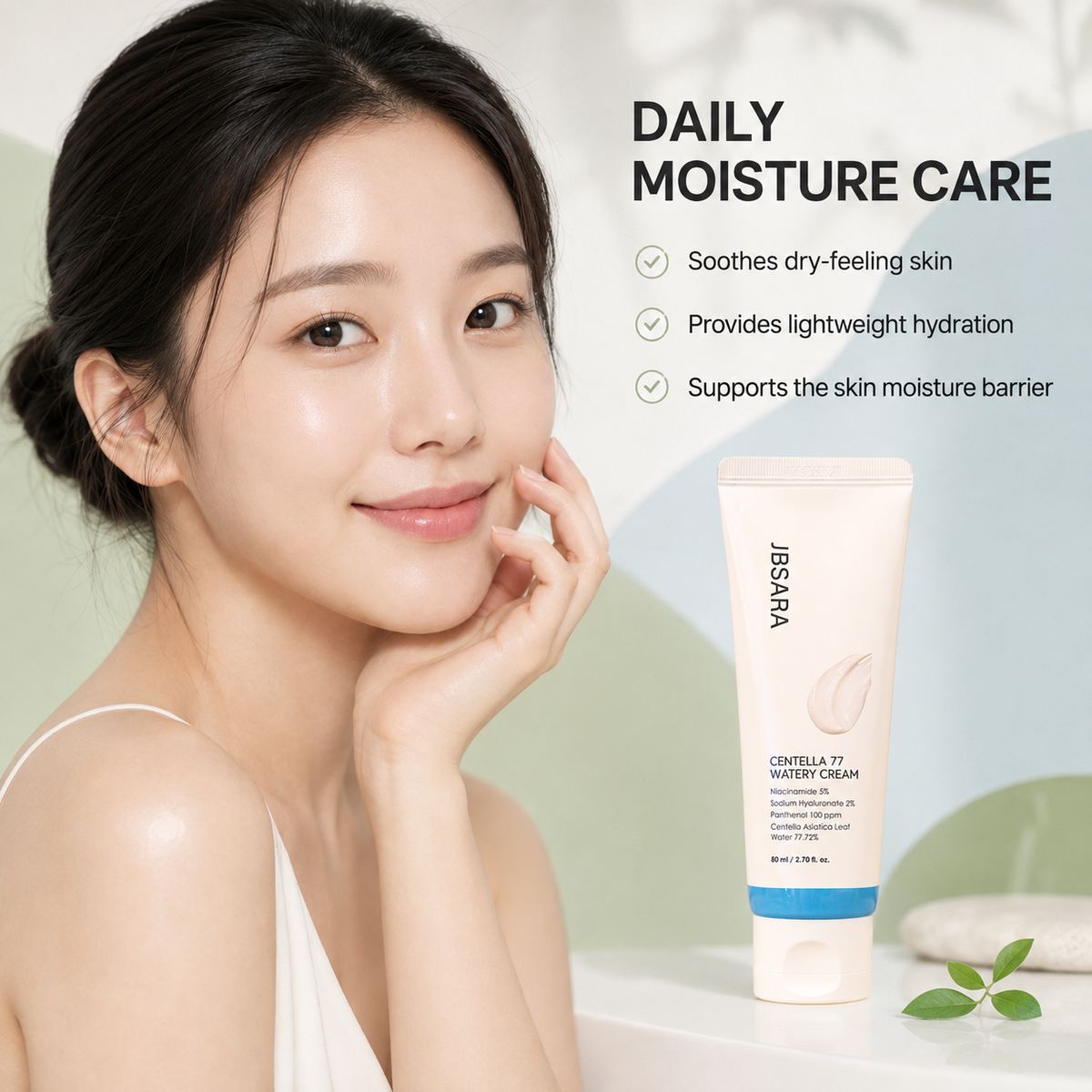 Centella 77 Korean Watery Cream – Lightweight Face Moisturizer with Niacinamide for Hydrated, Smoother-Looking Skin
